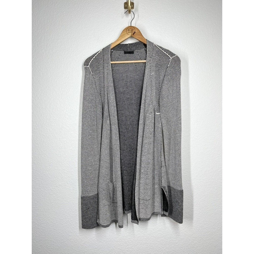 ATM Waffle Stitch Cardigan Sweater Small S Black White Knit